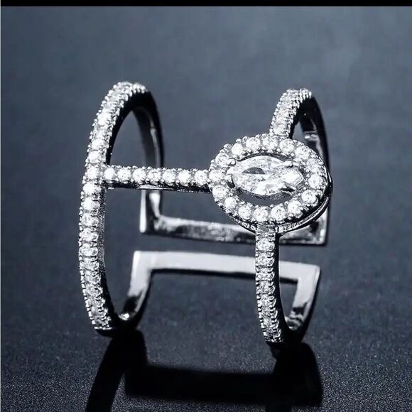 Silver Gold Diamond CZ  Open Cut Adjustable Trendy Sexy Rings GIFT BOXED! - Picture 3 of 4